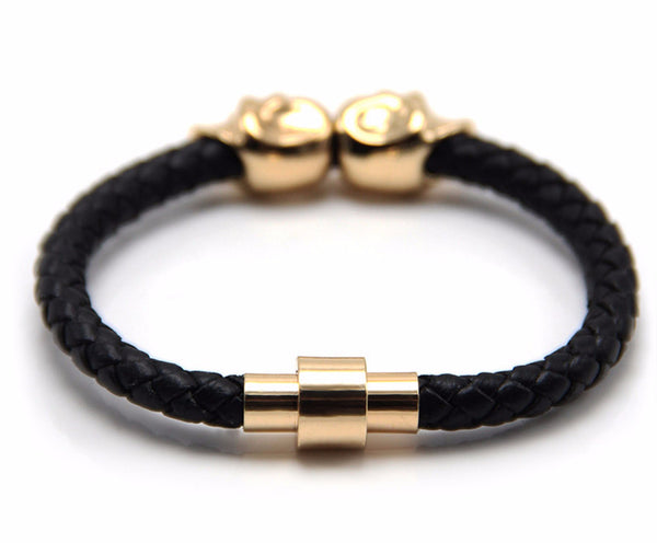 Black Leather Skull Bracelet