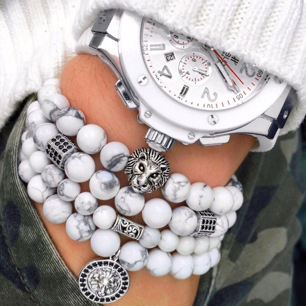 18kt White Howlite Cylinder Macrame Bracelet